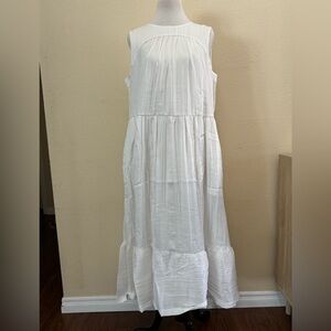 Alfani Pleated Midi Desert Breeze White Tiered Sleeveless Dress L